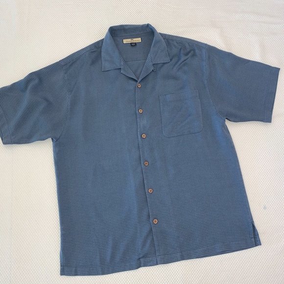Tommy Bahama Blue White 100% Silk Shirt Large - Picture 1 of 6